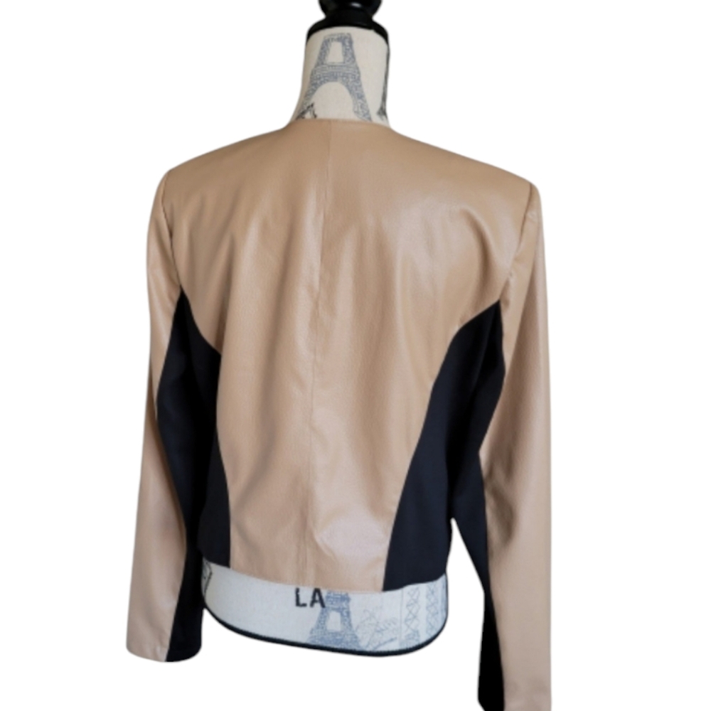 Lisa Rinna Camel Brown Faux Leather Cropped Jacket Belle Gray size L - Picture 4 of 7